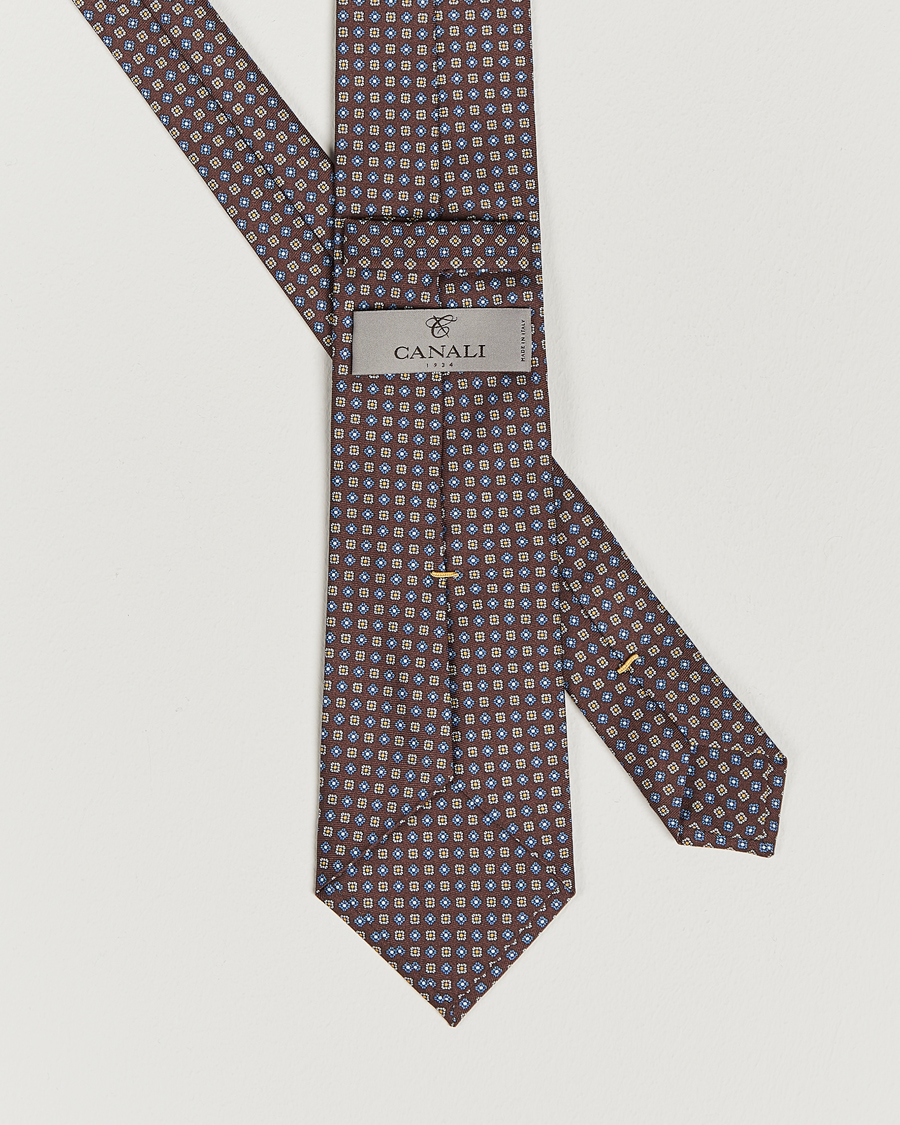 Herren | Canali Micro Pattern Printed Silk Tie Brown | Canali | Micro Pattern Printed Silk Tie Brown