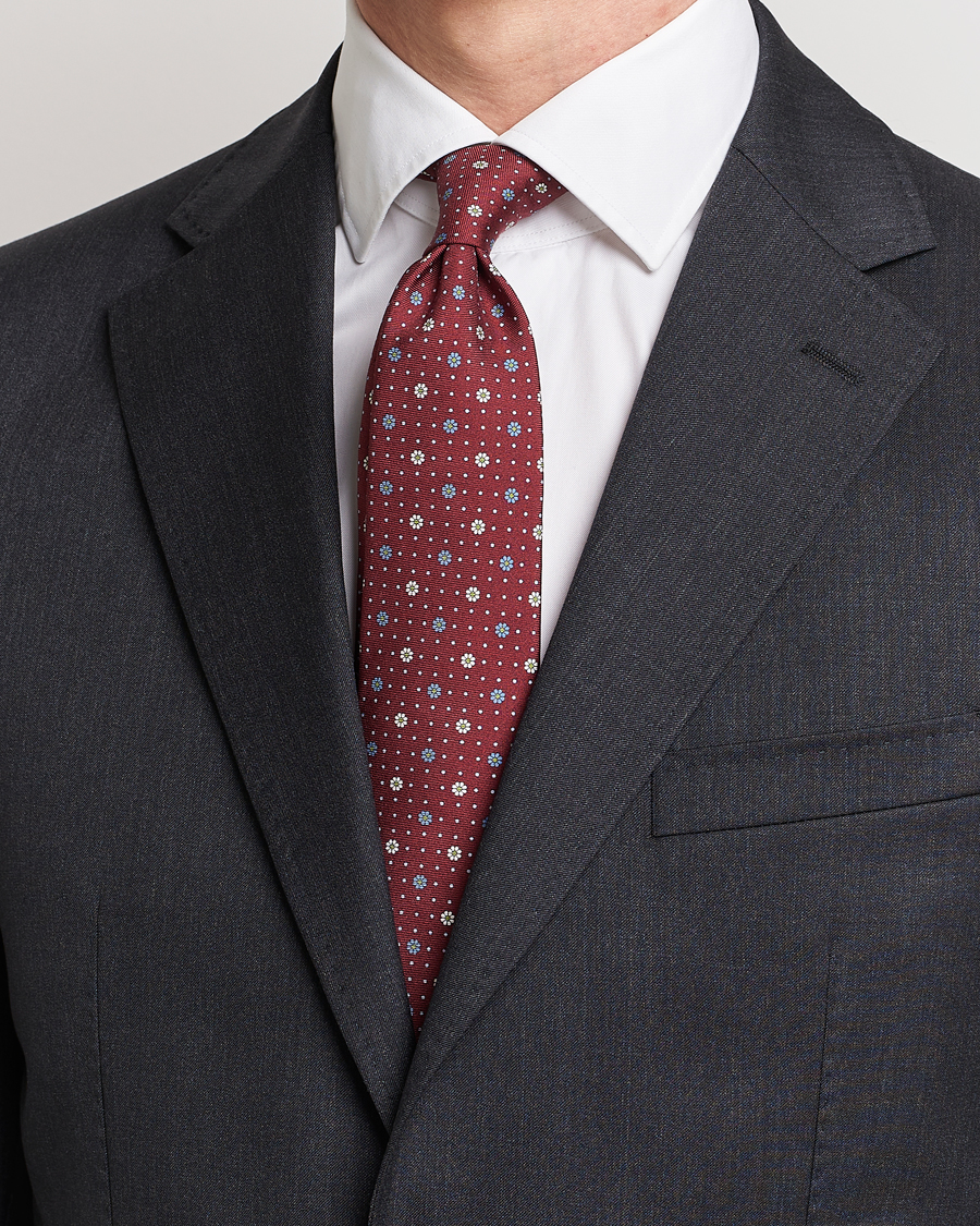 Herren | Canali Printed Flower Silk Tie Burgundy | Canali | Printed Flower Silk Tie Burgundy