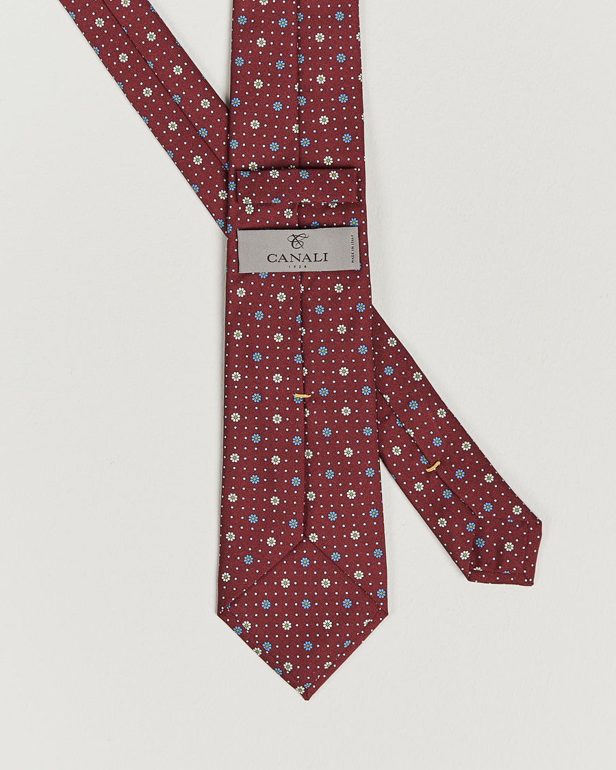 Herren | Canali Printed Flower Silk Tie Burgundy | Canali | Printed Flower Silk Tie Burgundy