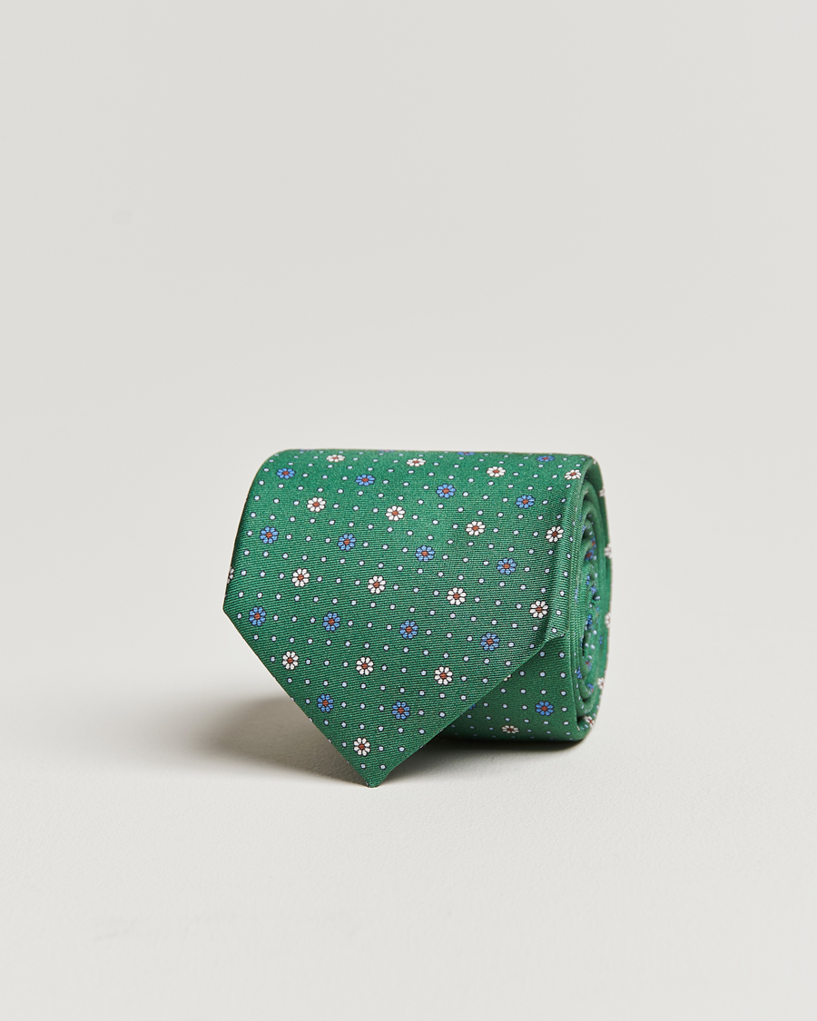 Herren | Canali Printed Flower Silk Tie Green | Canali | Printed Flower Silk Tie Green
