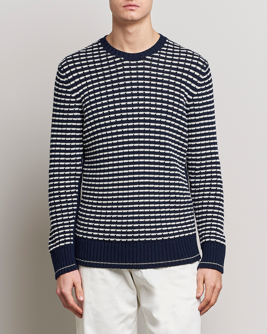Herren | Pullover | Orlebar Brown | Lorca Organic Cotton Side Stripe Night Iris/Sea Mist