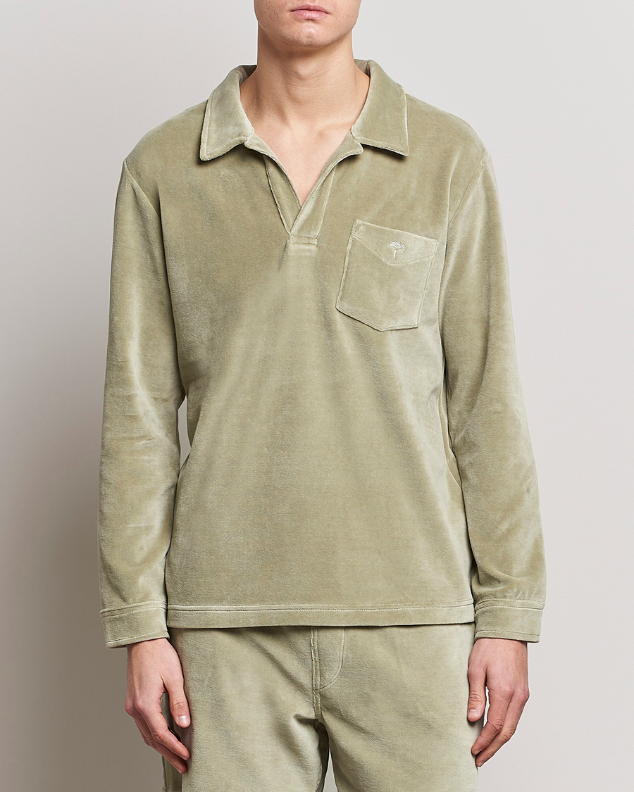 Herren | Hemden | OAS | Long Sleeve Velour Shirt Washed Green