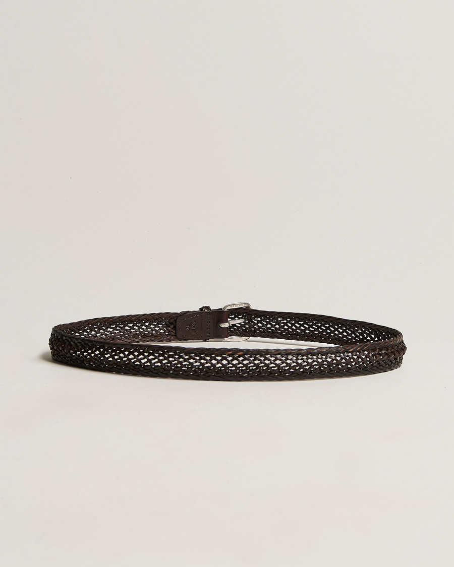 Herren | Orciani Braided Leather Belt 3,5 cm Dark Brown | Orciani | Braided Leather Belt 3,5 cm Dark Brown