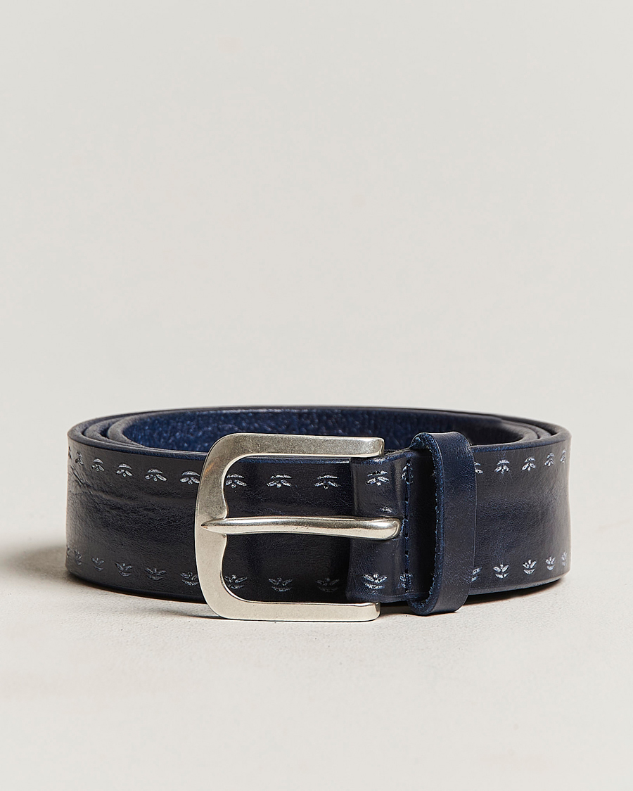 Herren | Orciani Hand Painted Leather Belt Navy | Orciani | Hand Painted Leather Belt Navy