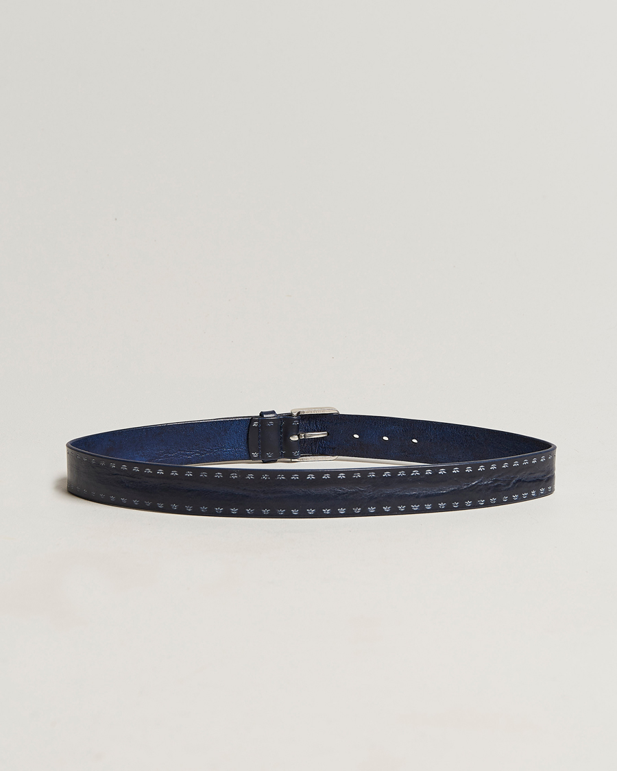 Herren | Orciani Hand Painted Leather Belt Navy | Orciani | Hand Painted Leather Belt Navy
