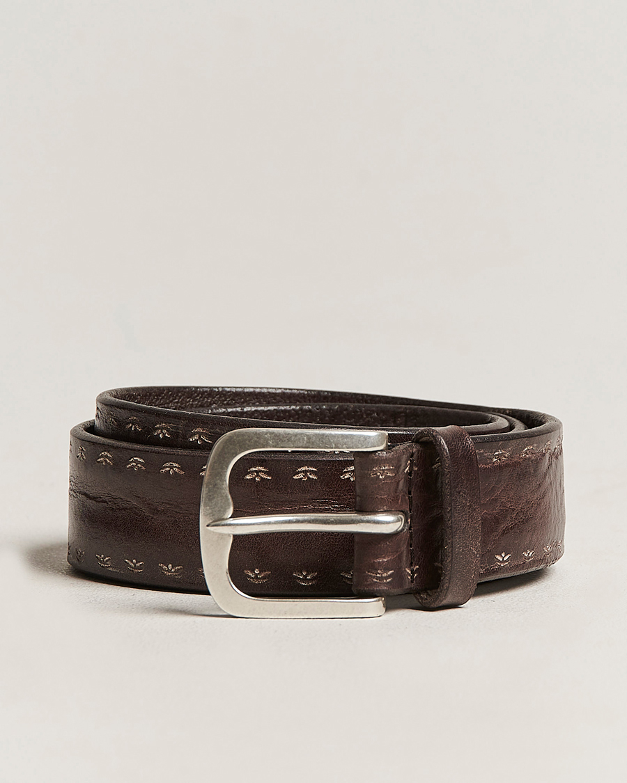 Herren | Orciani Hand Painted Leather Belt Dark Brown | Orciani | Hand Painted Leather Belt Dark Brown