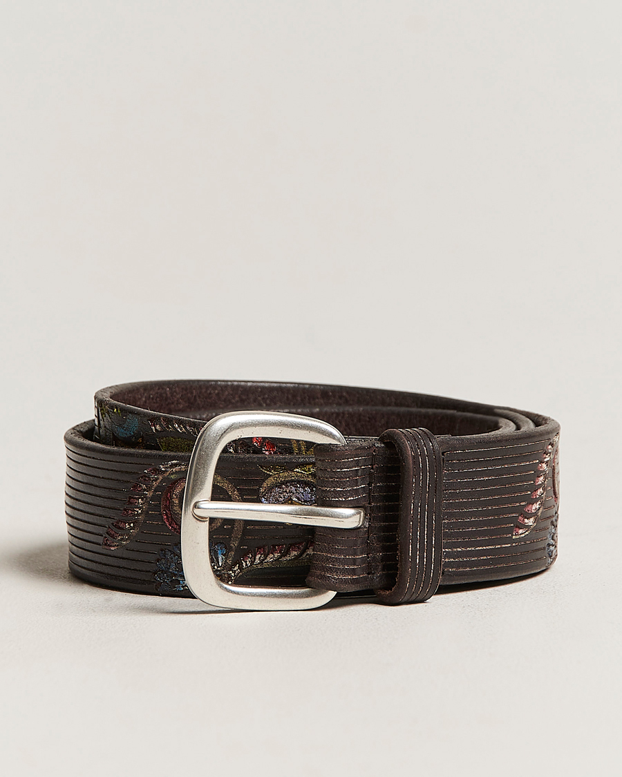 Herren | Orciani Paisley Hand Painted Leather Belt Dark Brown | Orciani | Paisley Hand Painted Leather Belt Dark Brown