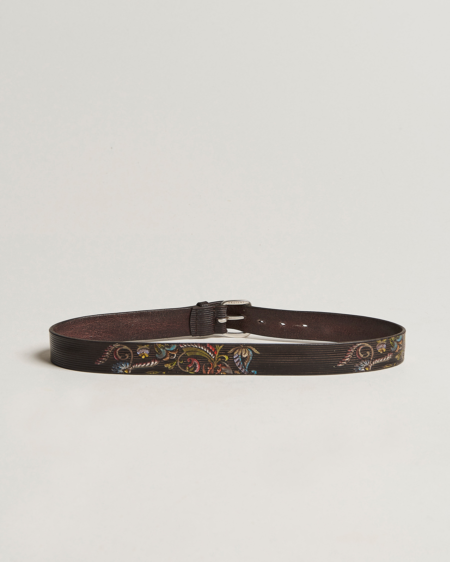 Herren | Orciani Paisley Hand Painted Leather Belt Dark Brown | Orciani | Paisley Hand Painted Leather Belt Dark Brown