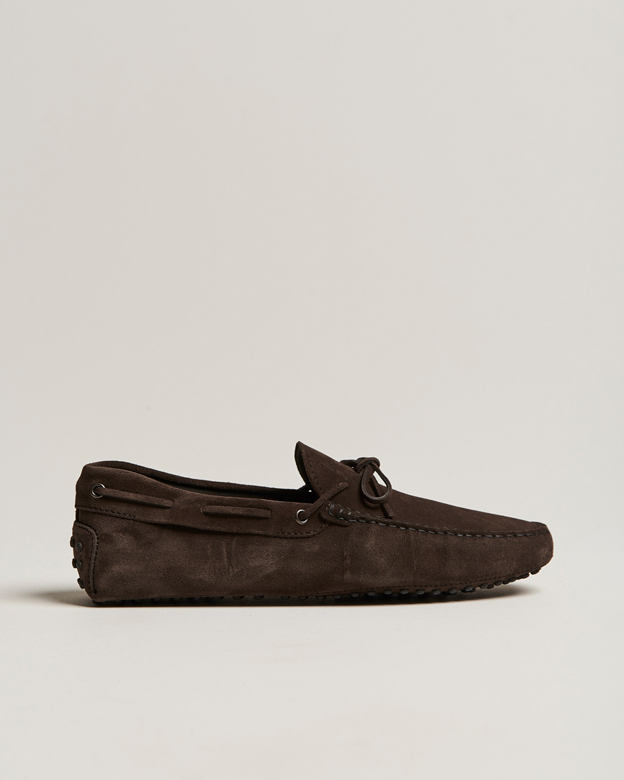 Herren | Tod's Laccetto Gommino Carshoe Dark Brown Suede | Tod's | Laccetto Gommino Carshoe Dark Brown Suede