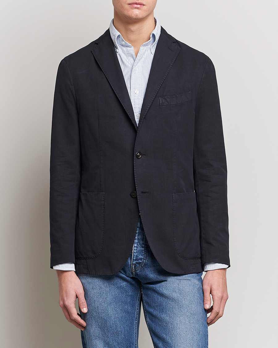 Herren | Sakkos | Boglioli | Cotton/Silk Prince Of Wales Check Blazer Navy