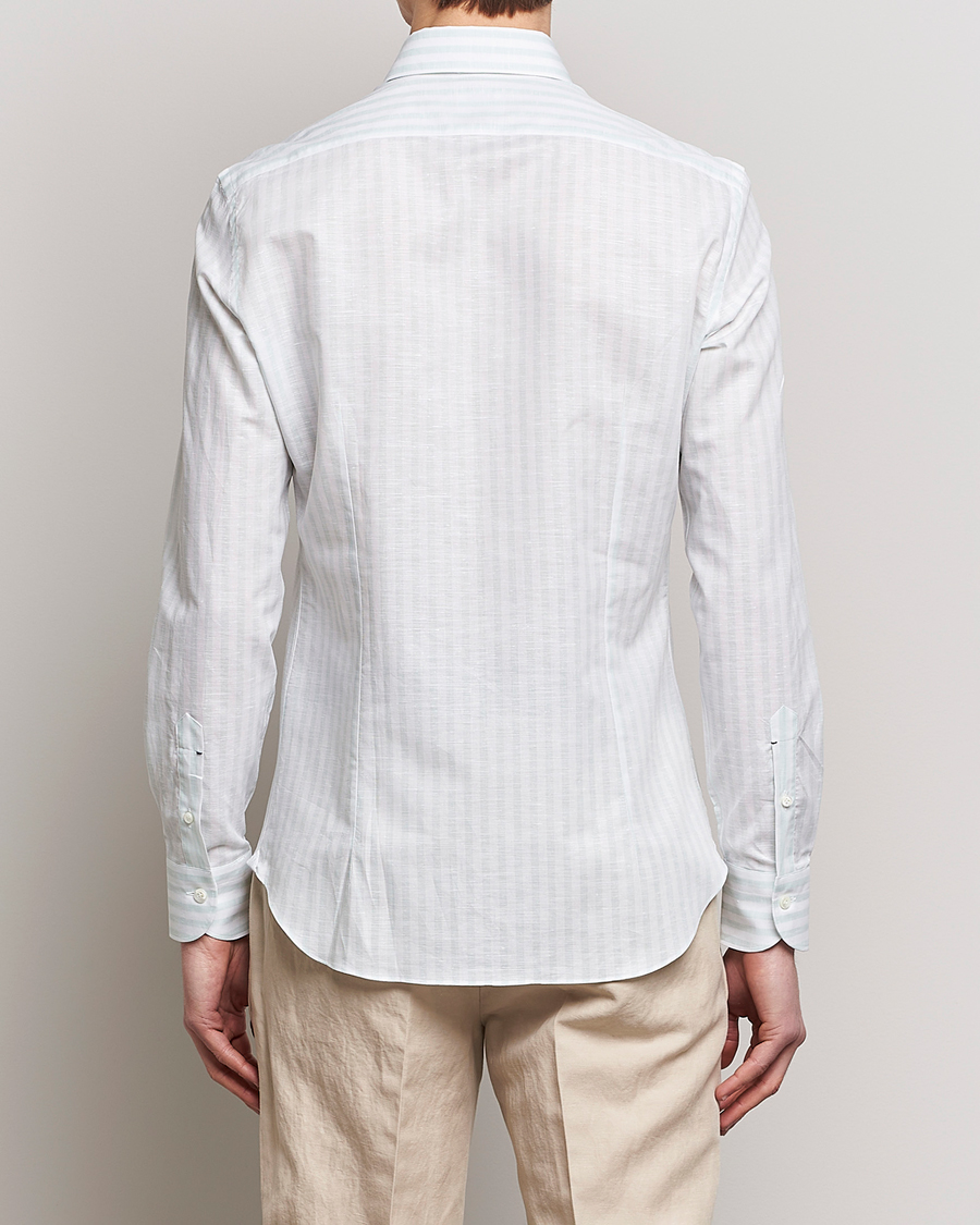 Herren | Hemden | Mazzarelli | Soft Cotton/Linen Shirt Light Green Stripe
