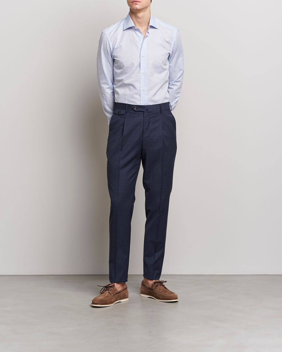 Herren | Hemden | Mazzarelli | Soft Cotton/Linen Shirt Light Blue