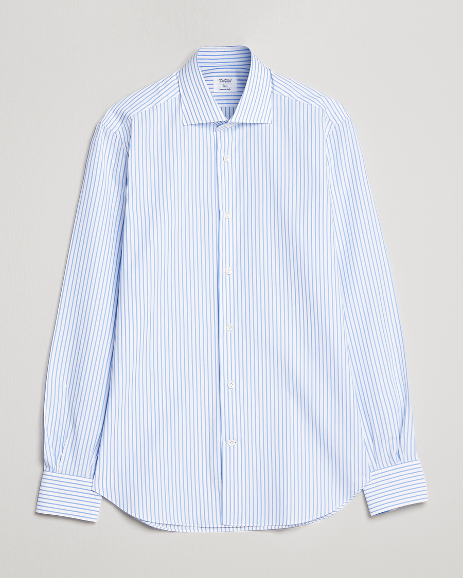 Herren | Hemden | Mazzarelli | Soft Cotton Cut Away Shirt Light Blue Stripe