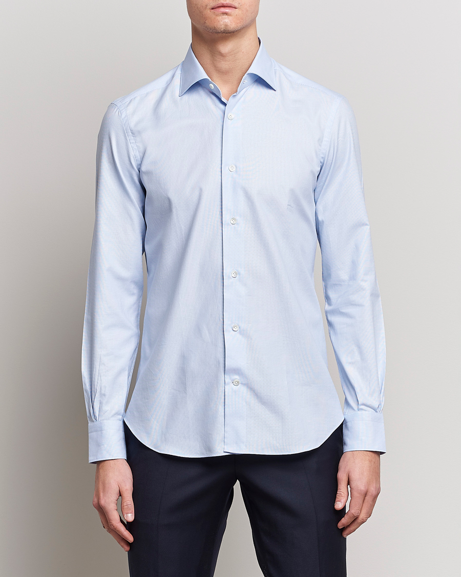 Herren | Hemden | Mazzarelli | Soft Cotton Microweave Shirt Light Blue