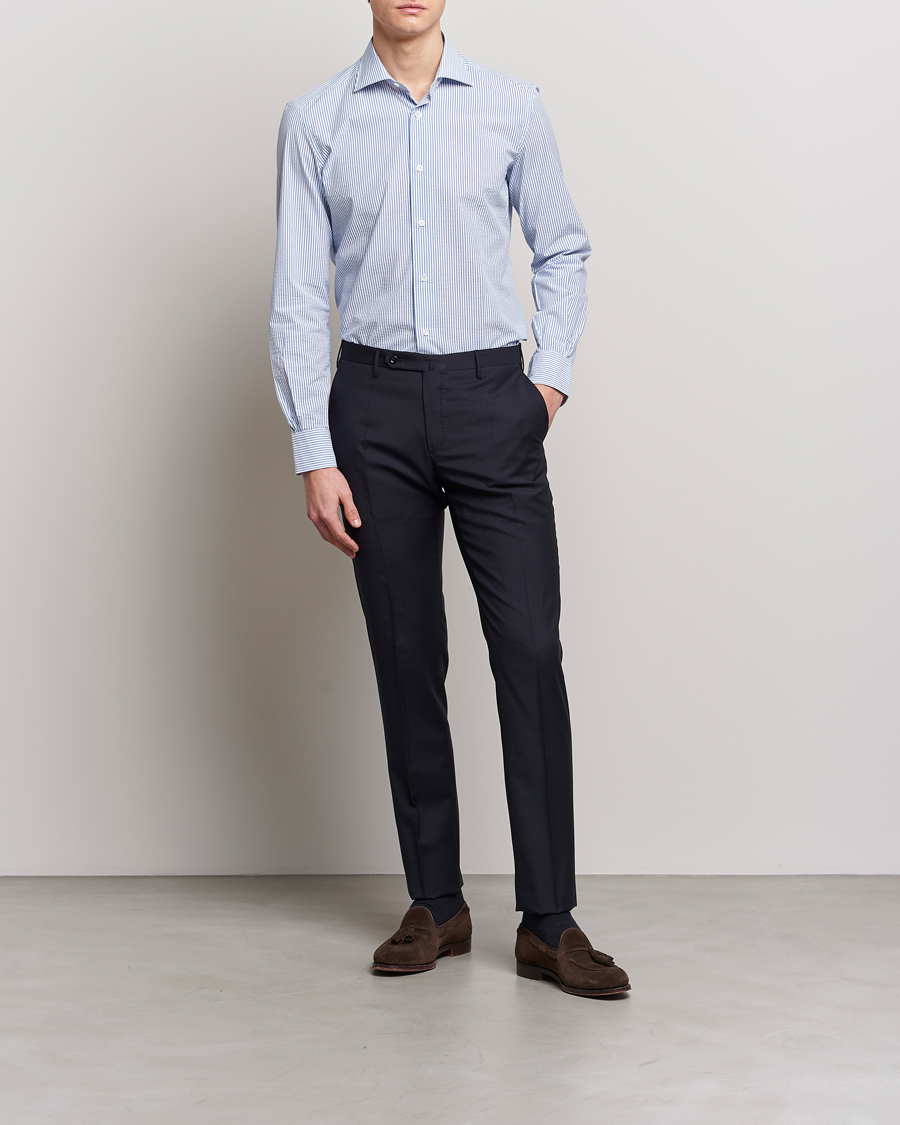 Herren | Hemden | Mazzarelli | Soft Seersucker Shirt Light Blue Stripe