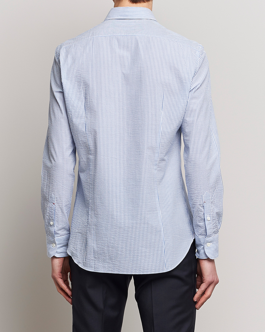 Herren | Hemden | Mazzarelli | Soft Seersucker Shirt Light Blue Stripe