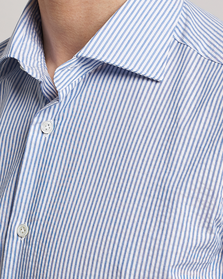 Herren | Hemden | Mazzarelli | Soft Seersucker Shirt Light Blue Stripe