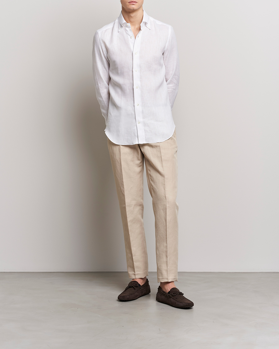 Herren | Hemden | Mazzarelli | Soft Linen Button Down Shirt White