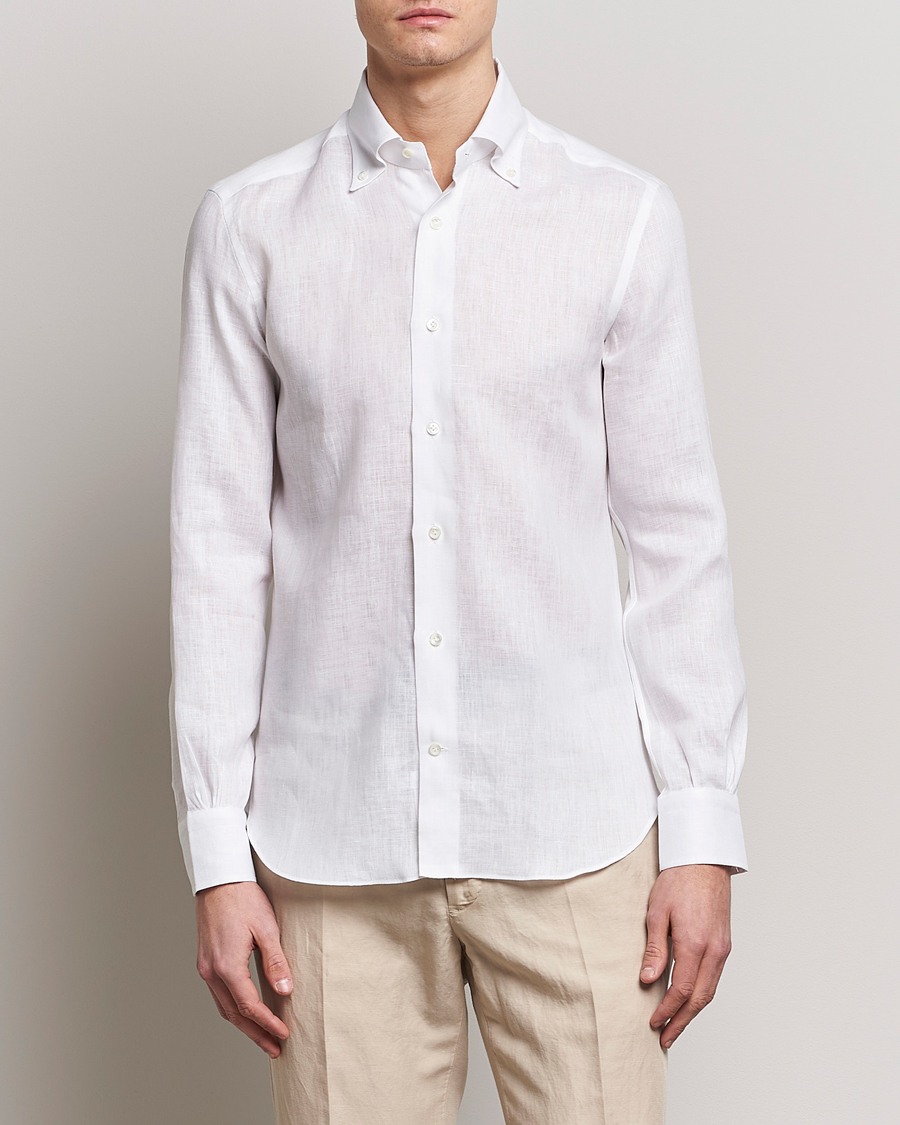 Herren | Hemden | Mazzarelli | Soft Linen Button Down Shirt White