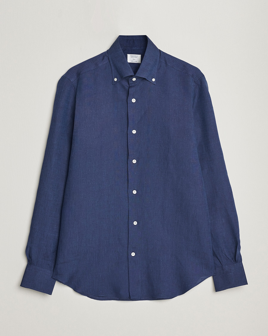 Herren | Hemden | Mazzarelli | Soft Linen Button Down Shirt Navy