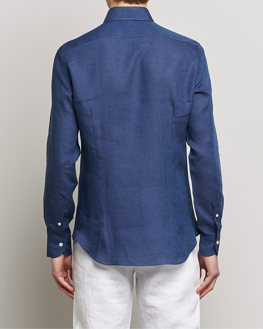 Herren | Hemden | Mazzarelli | Soft Linen Button Down Shirt Navy