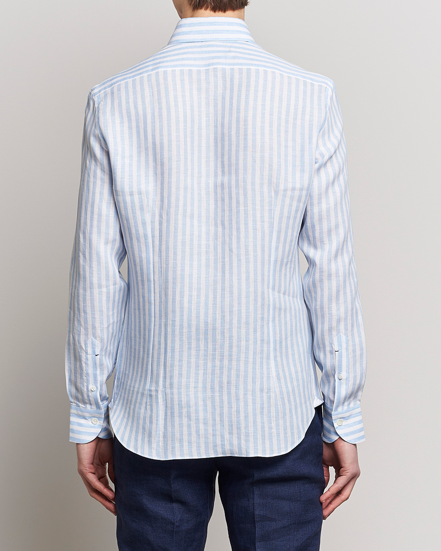Herren | Hemden | Mazzarelli | Soft Linen Button Down Shirt Light Blue Stripe