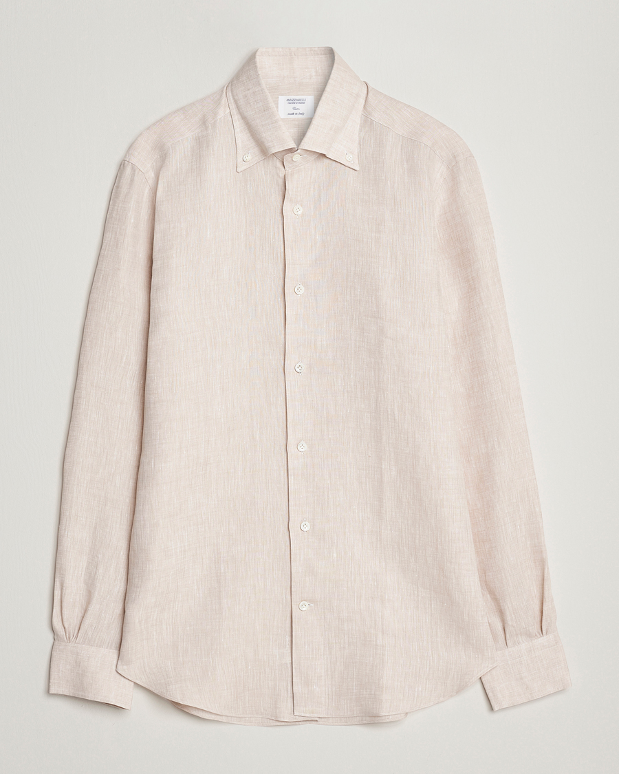 Herren | Hemden | Mazzarelli | Soft Linen Button Down Shirt Beige
