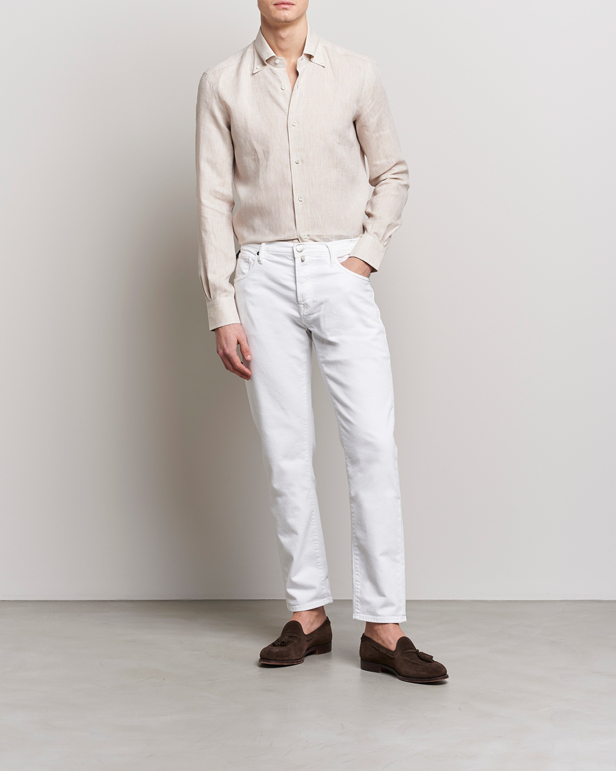 Herren | Hemden | Mazzarelli | Soft Linen Button Down Shirt Beige