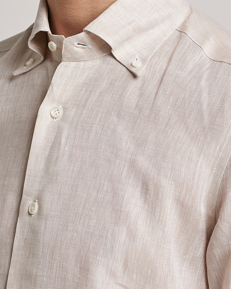 Herren | Hemden | Mazzarelli | Soft Linen Button Down Shirt Beige