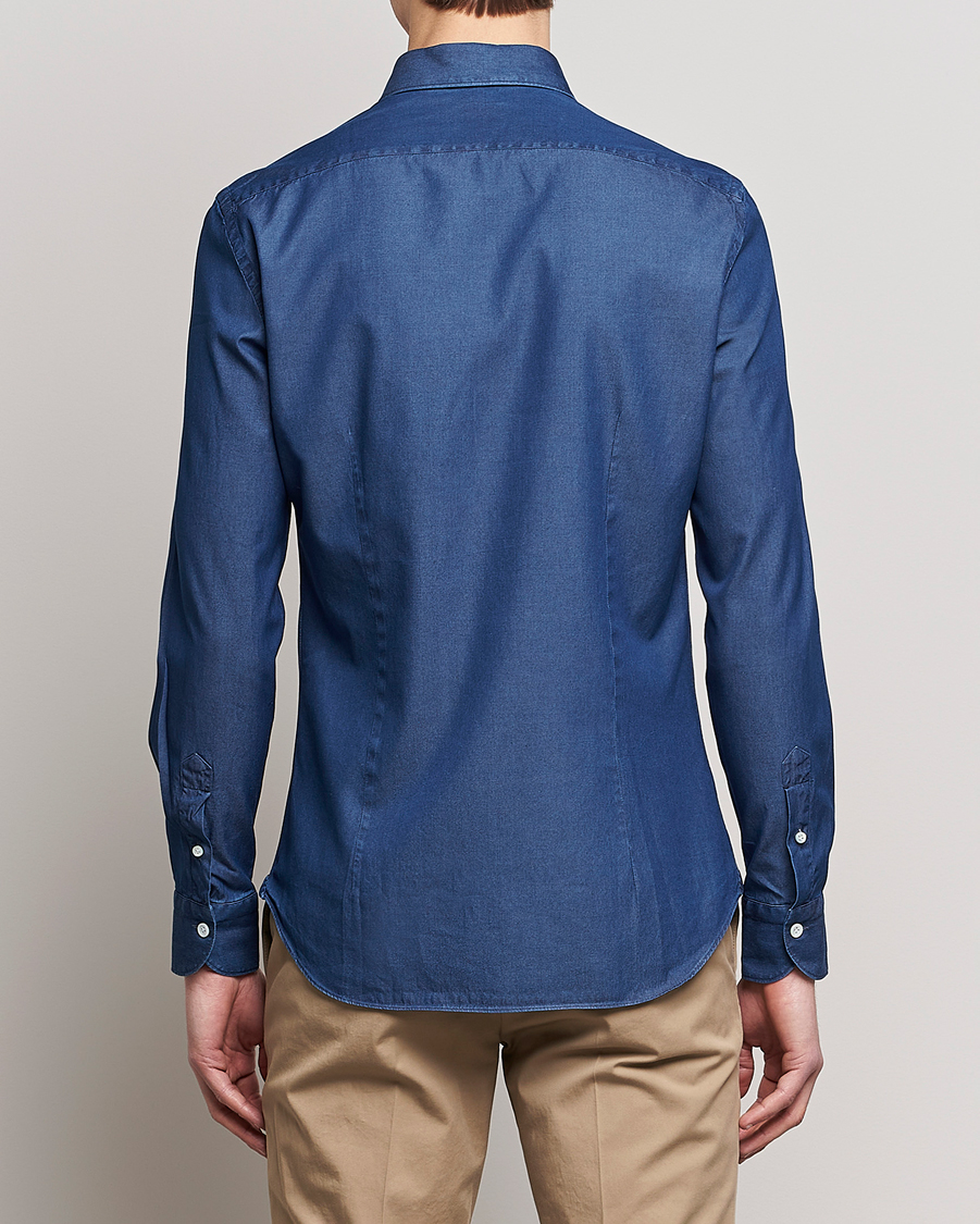 Herren | Hemden | Mazzarelli | Soft Denim Cut Away Shirt Dark Indigo