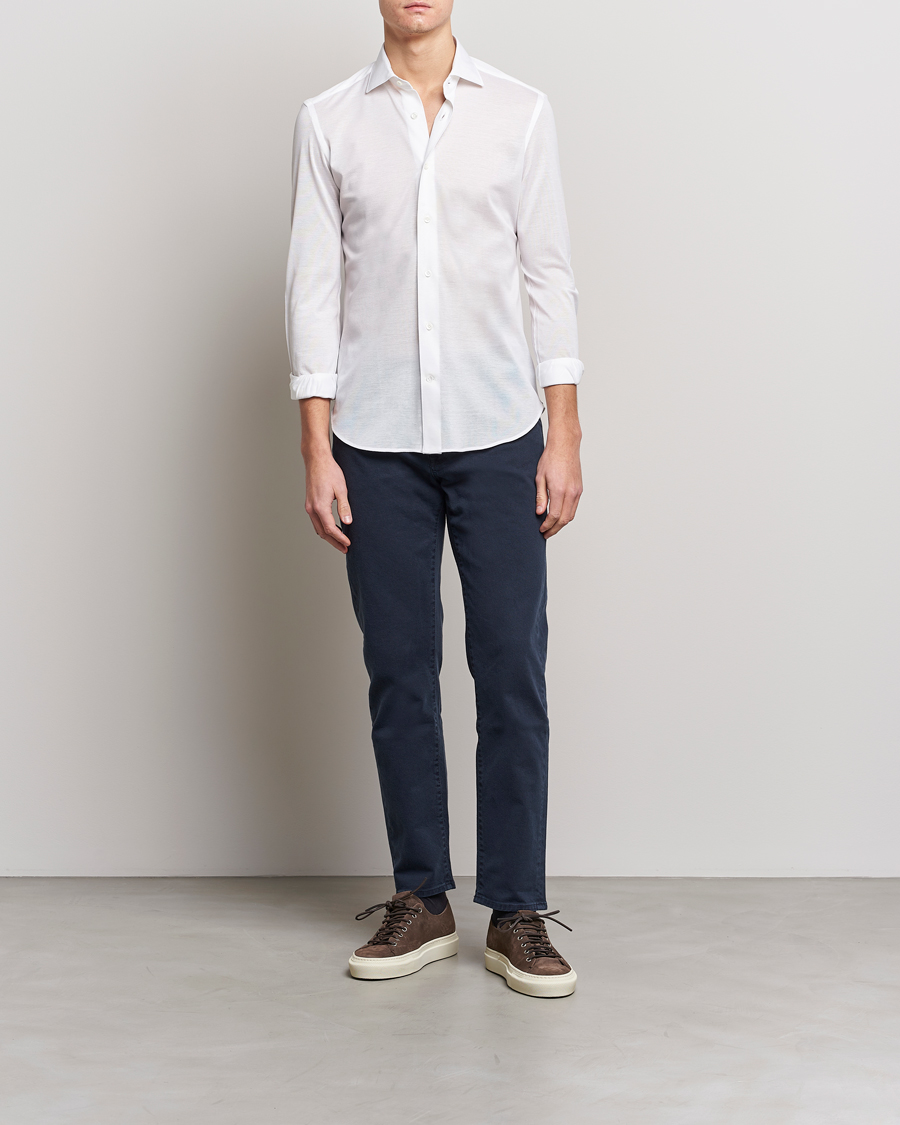 Herren | Hemden | Mazzarelli | Soft Washed Piquet Shirt White