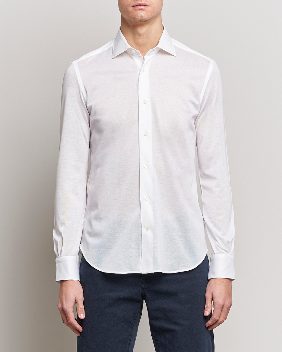 Herren | Hemden | Mazzarelli | Soft Washed Piquet Shirt White
