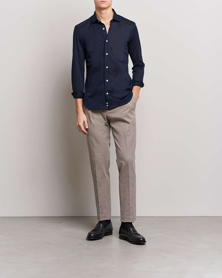 Herren | Hemden | Mazzarelli | Soft Washed Piquet Shirt Navy