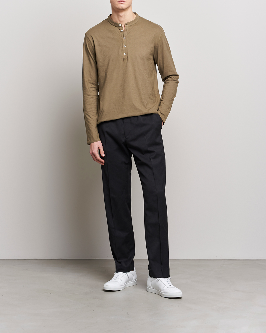 Herren | Pullover | Massimo Alba | Hawai Watercolor Henley Green Desert