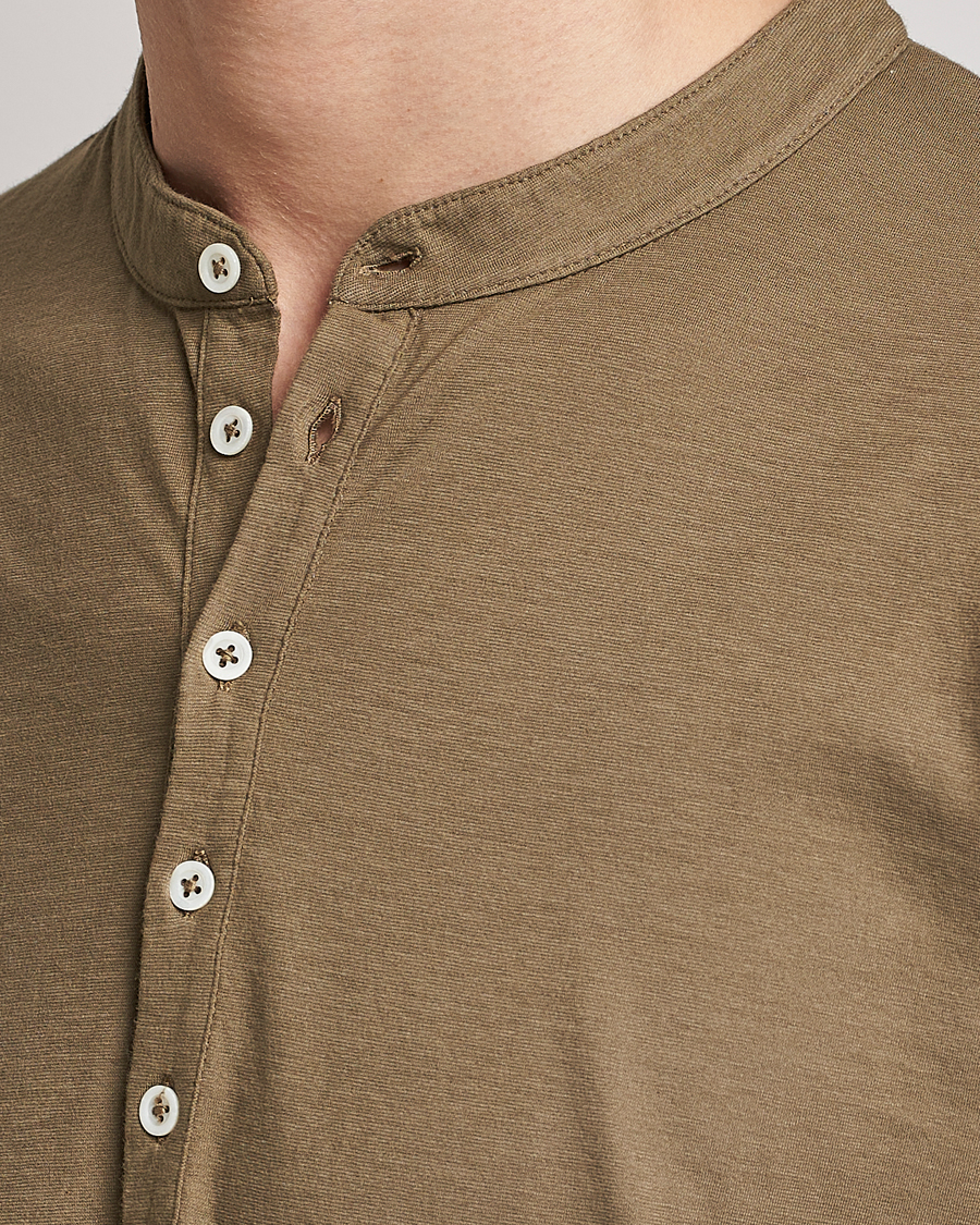 Herren | Pullover | Massimo Alba | Hawai Watercolor Henley Green Desert