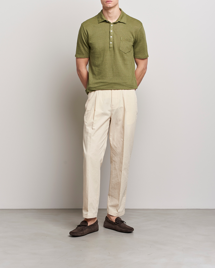 Herren | Poloshirts | Massimo Alba | Wembley Linen Polo Green Desert