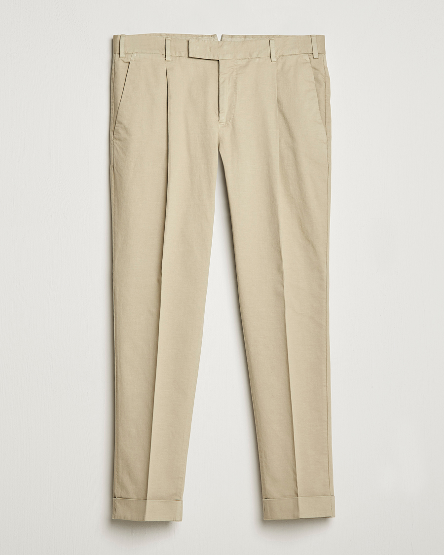 Herren | Hosen | PT01 | Slim Fit Pleated Linen Blend Trousers Beige
