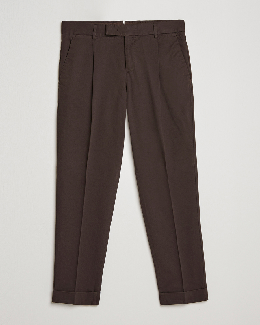 Herren | Hosen | PT01 | Slim Fit Pleated Linen Blend Trousers Chocolate