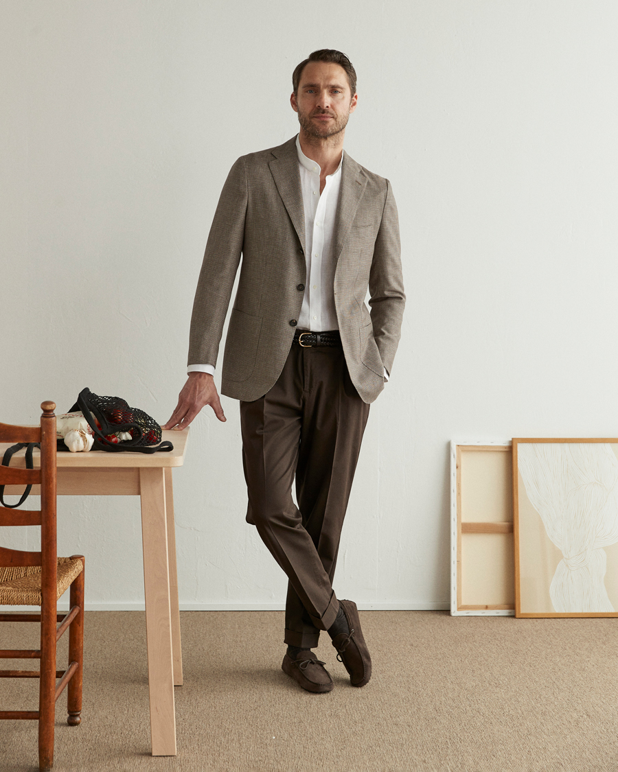 Herren | Hosen | PT01 | Slim Fit Pleated Linen Blend Trousers Chocolate