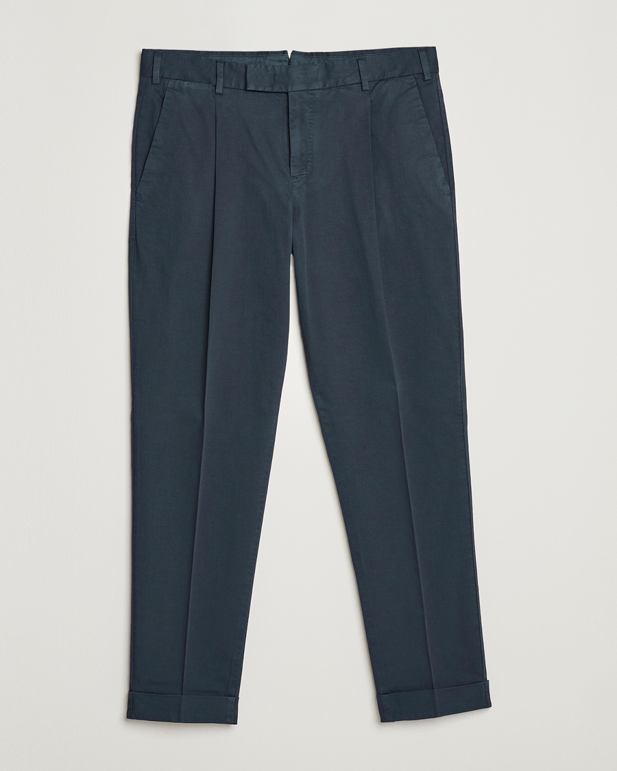 Herren | Hosen | PT01 | Slim Fit Pleated Linen Blend Trousers Navy
