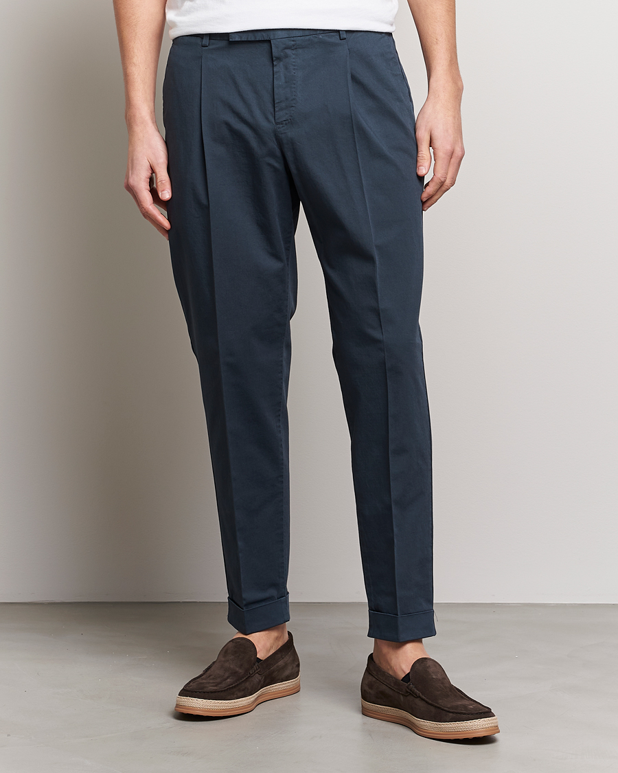 Herren | Hosen | PT01 | Slim Fit Pleated Linen Blend Trousers Navy