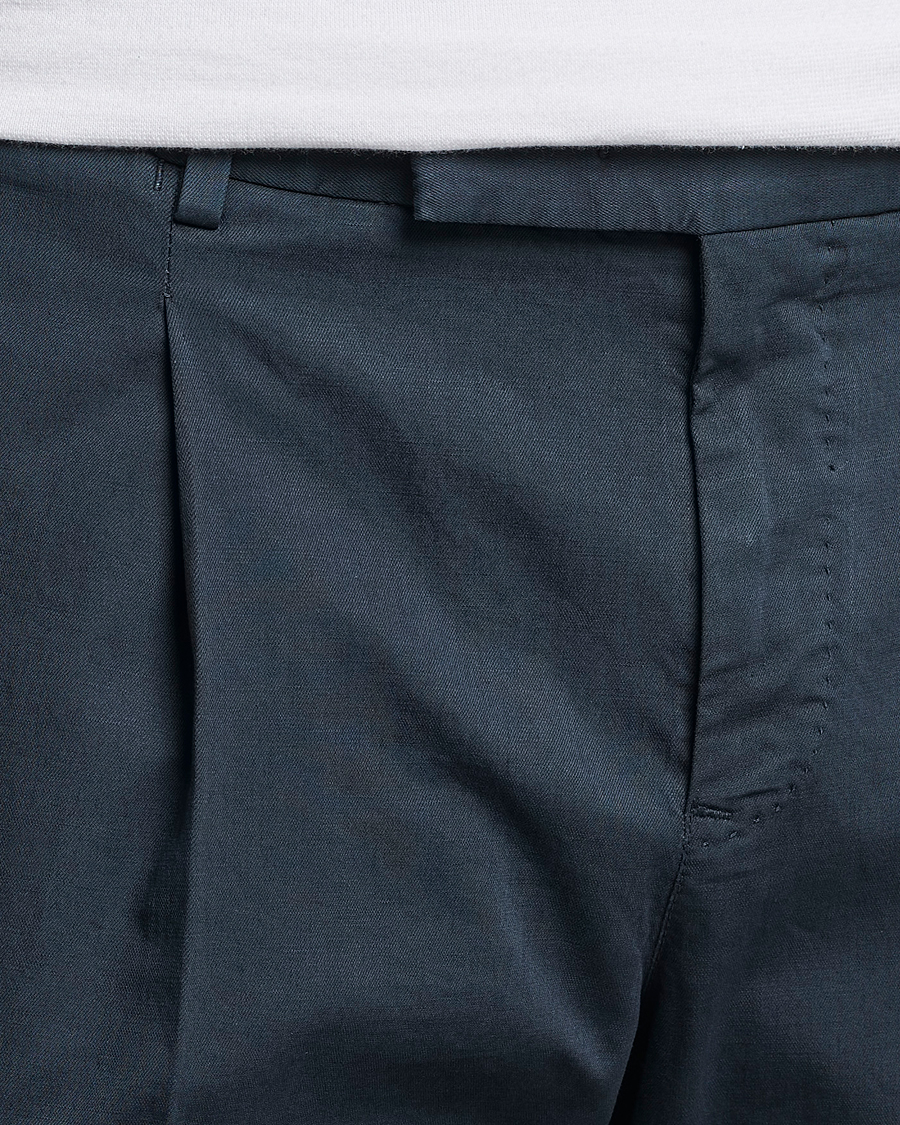 Herren | Hosen | PT01 | Slim Fit Pleated Linen Blend Trousers Navy