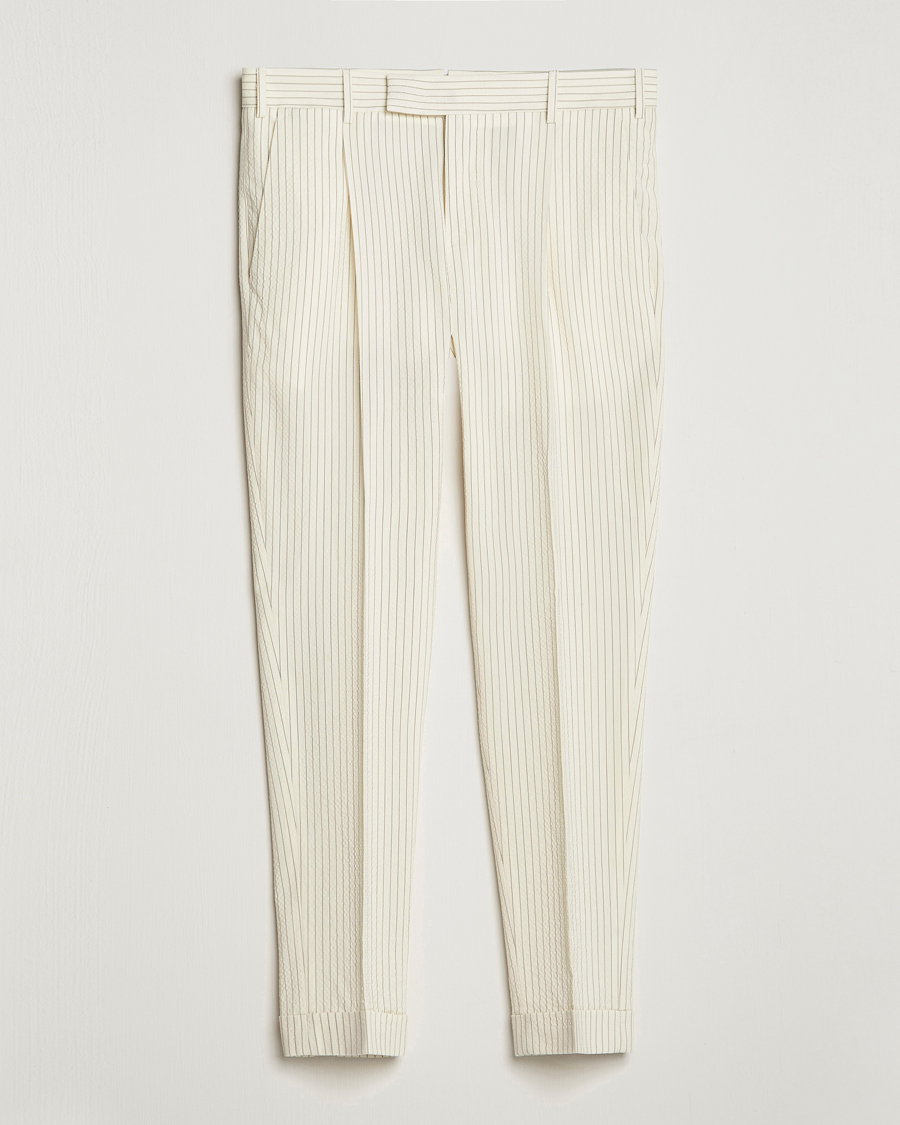 Herren | Hosen | PT01 | Slim Fit Pleated Wool Seersucker Trousers Off White