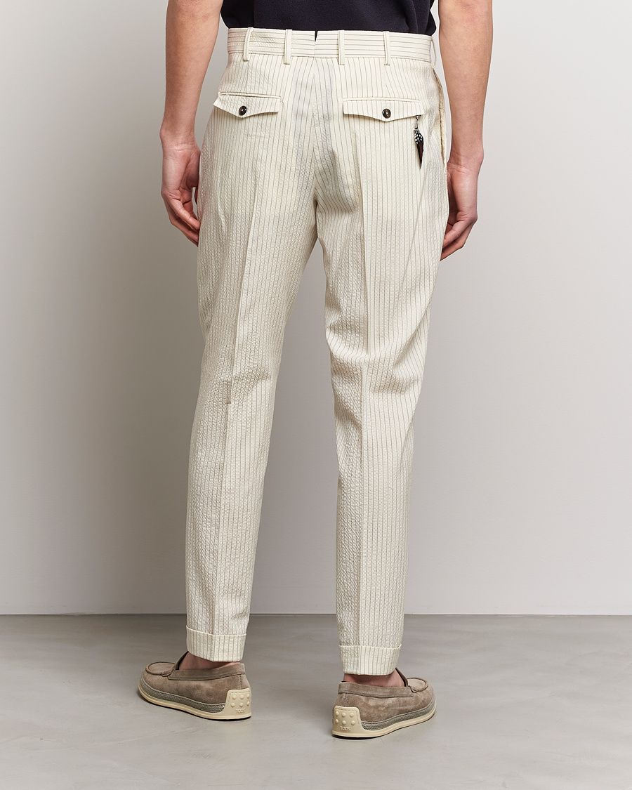 Herren | Hosen | PT01 | Slim Fit Pleated Wool Seersucker Trousers Off White
