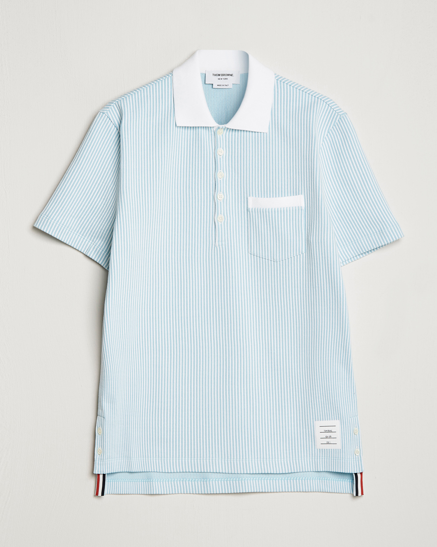 Herren | Poloshirts | Thom Browne | Short Sleeve Seersucker Polo Light Blue