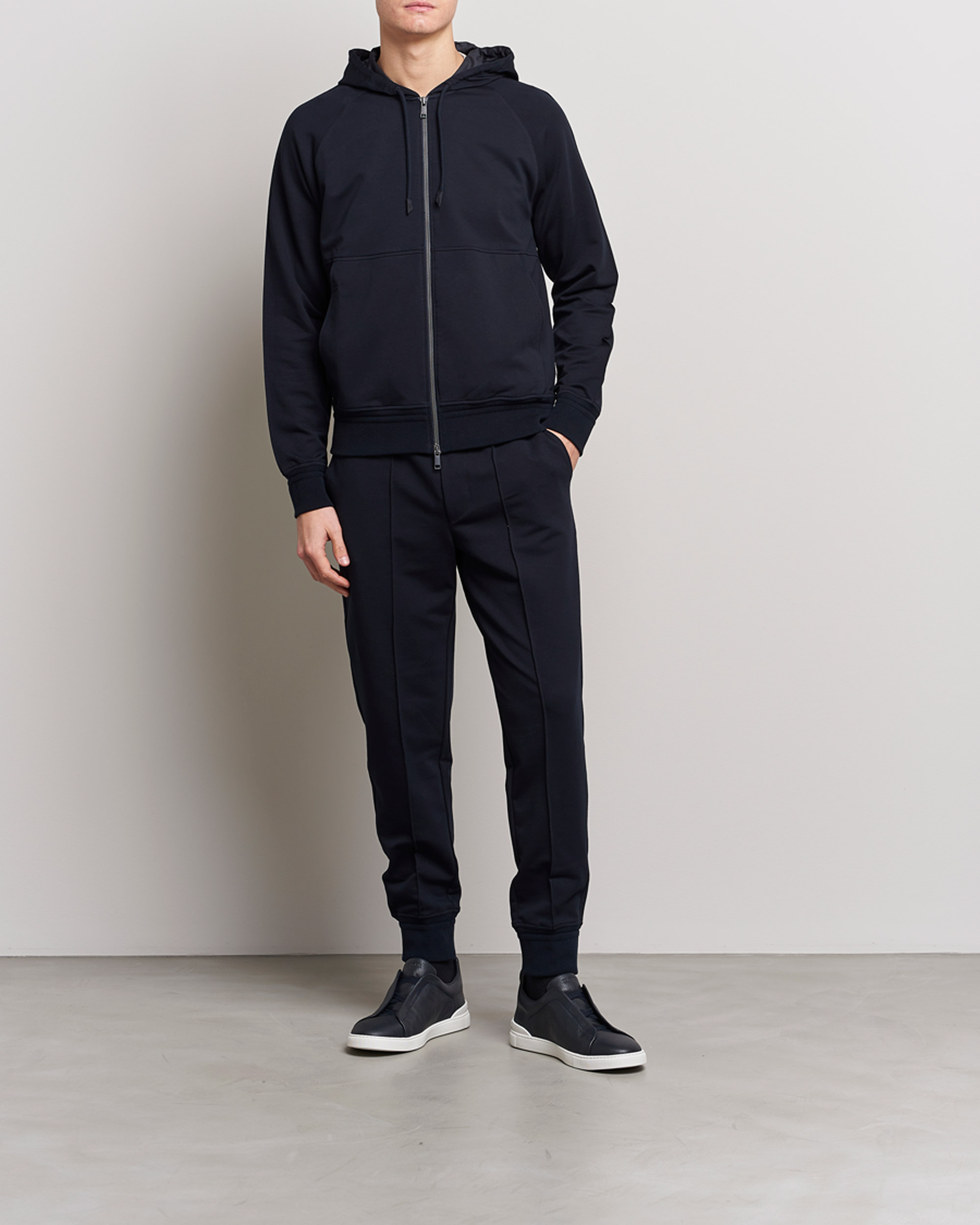 Herren | Pullover | Zegna | Cotton Stretch Zip Hoodie Navy