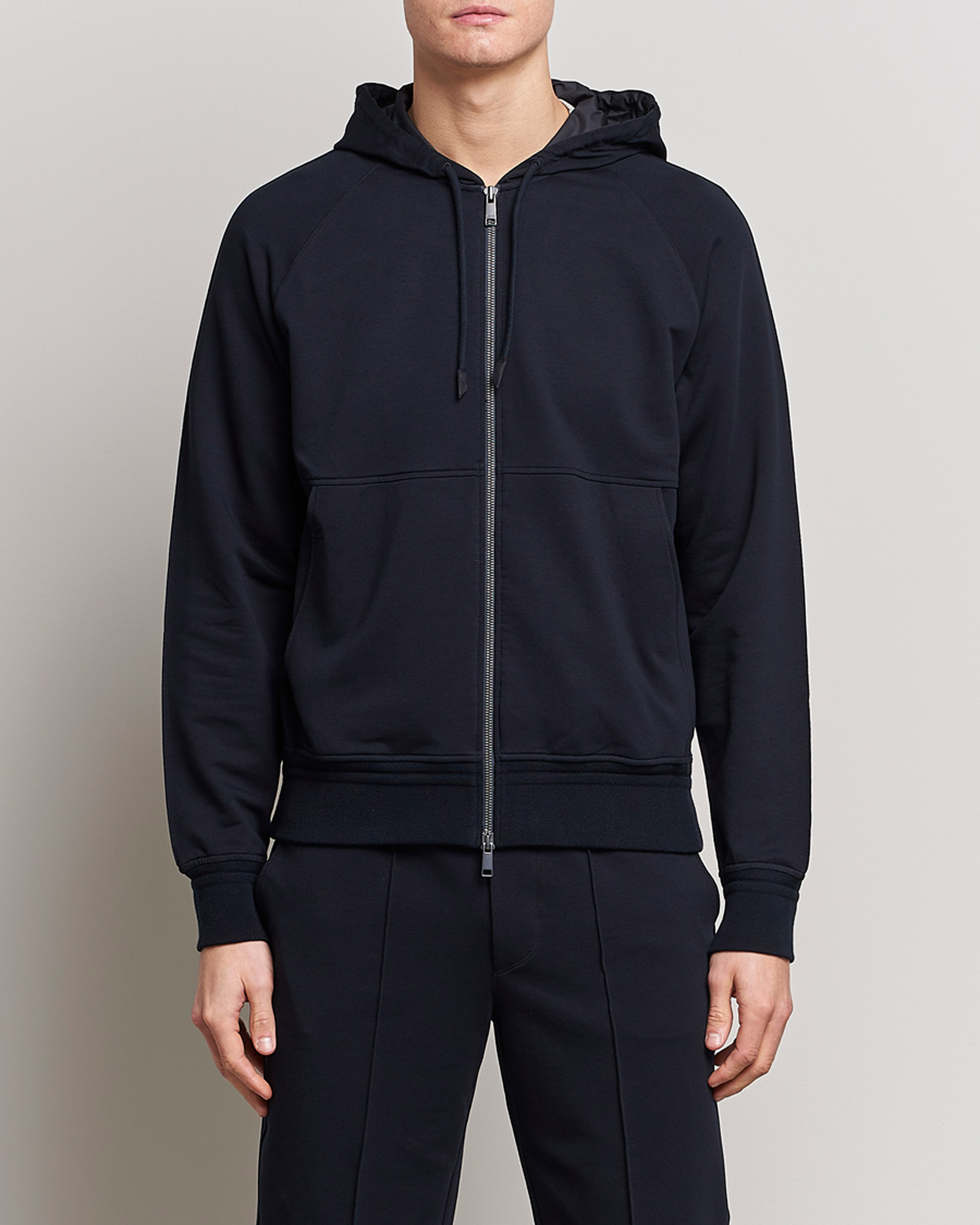 Herren | Pullover | Zegna | Cotton Stretch Zip Hoodie Navy