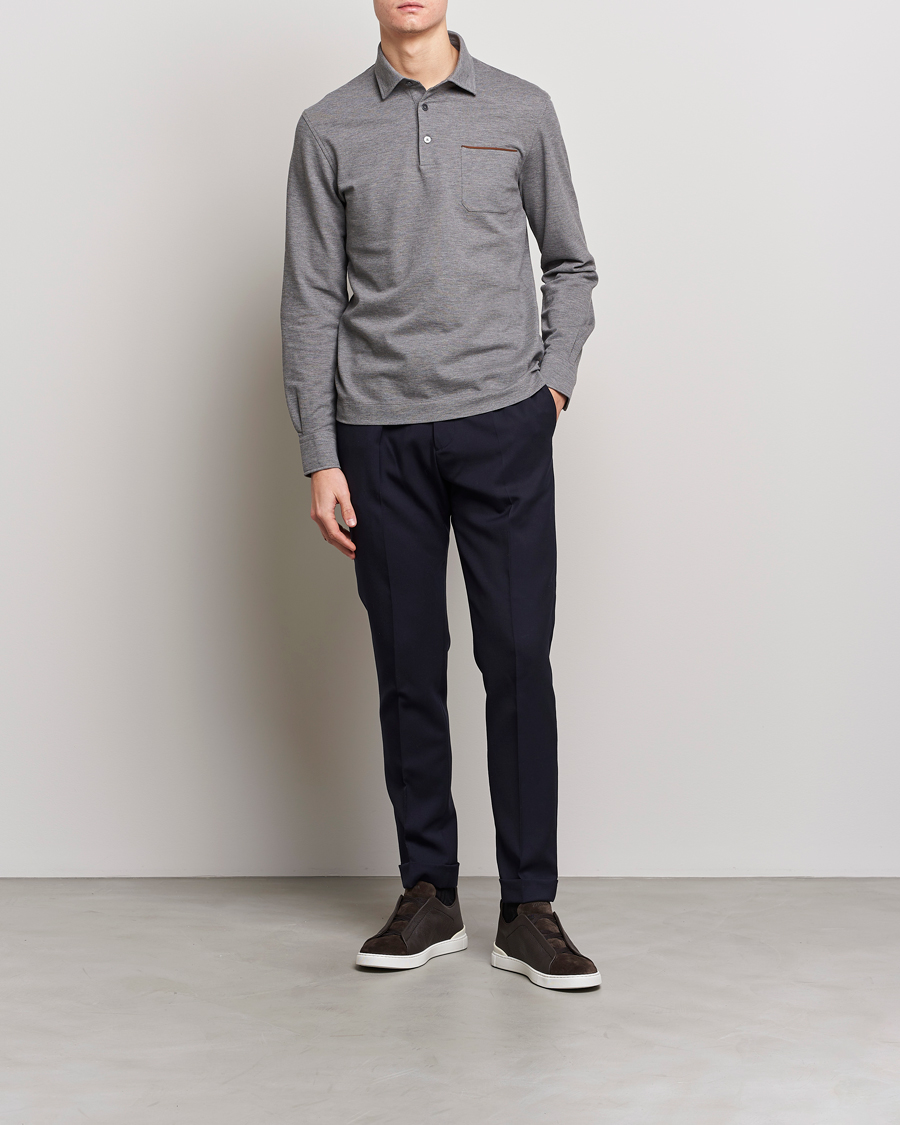 Herren | Pullover | Zegna | Long Sleeve Pocket Polo Heather Grey