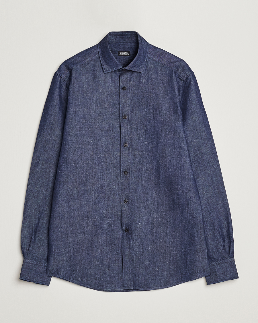 Herren | Hemden | Zegna | Cotton/Linen Denim Shirt Dark Wash