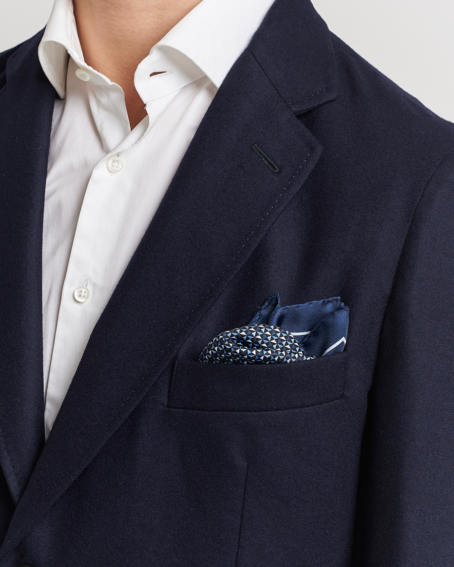 Herren | Zegna Printed Silk Pochette Navy | Zegna | Printed Silk Pochette Navy